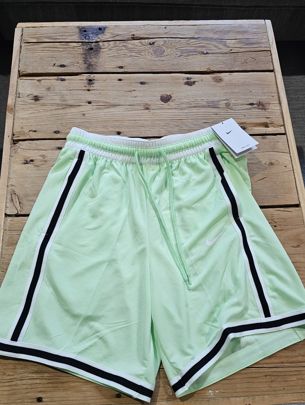 Nike Mint Green Mesh Basketball Shorts with Black & White Stripe